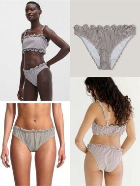 NWT GANNI Stripe Elastic Lowrise Bikini Briefs Size 14 Brown / White